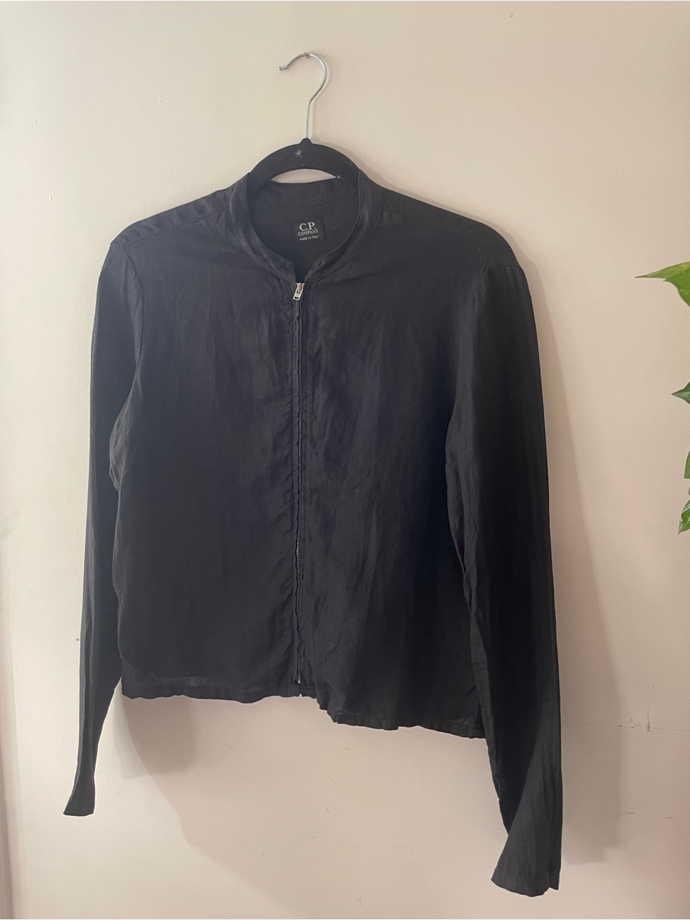 C.P. Company Black Linen Zip-Front Jacket Size Small